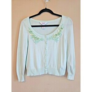 Candies  Cardigan Sweater Beaded  Embellished , mint green, 50's style Large